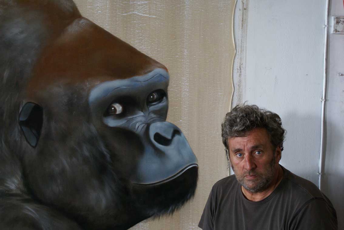 Les deux gorilles ゴリラ 動物画 Thierry Bisch Contemporary painter animals painting art  nature biodiversity conservation