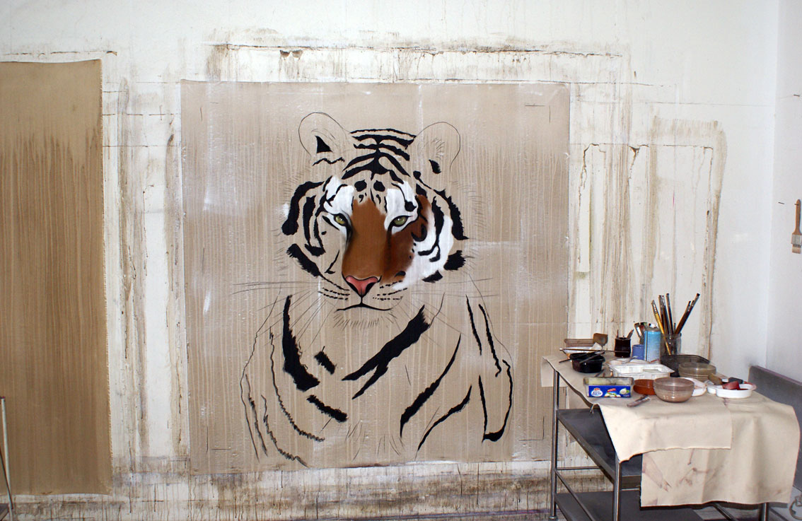 Tiger in progress 虎 動物画 Thierry Bisch Contemporary painter animals painting art  nature biodiversity conservation