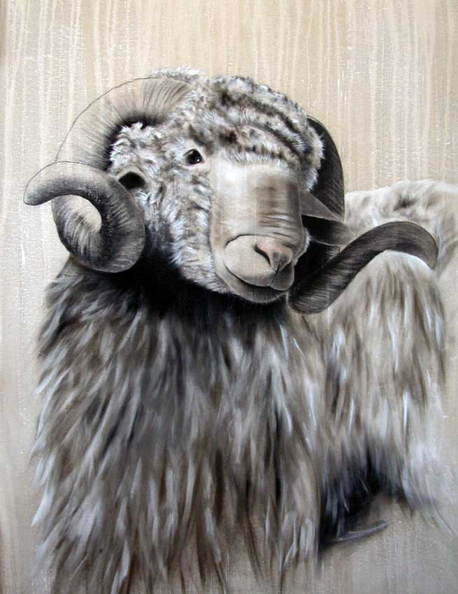 Aries ram-sheep Thierry Bisch Contemporary painter animals painting art decoration nature biodiversity conservation