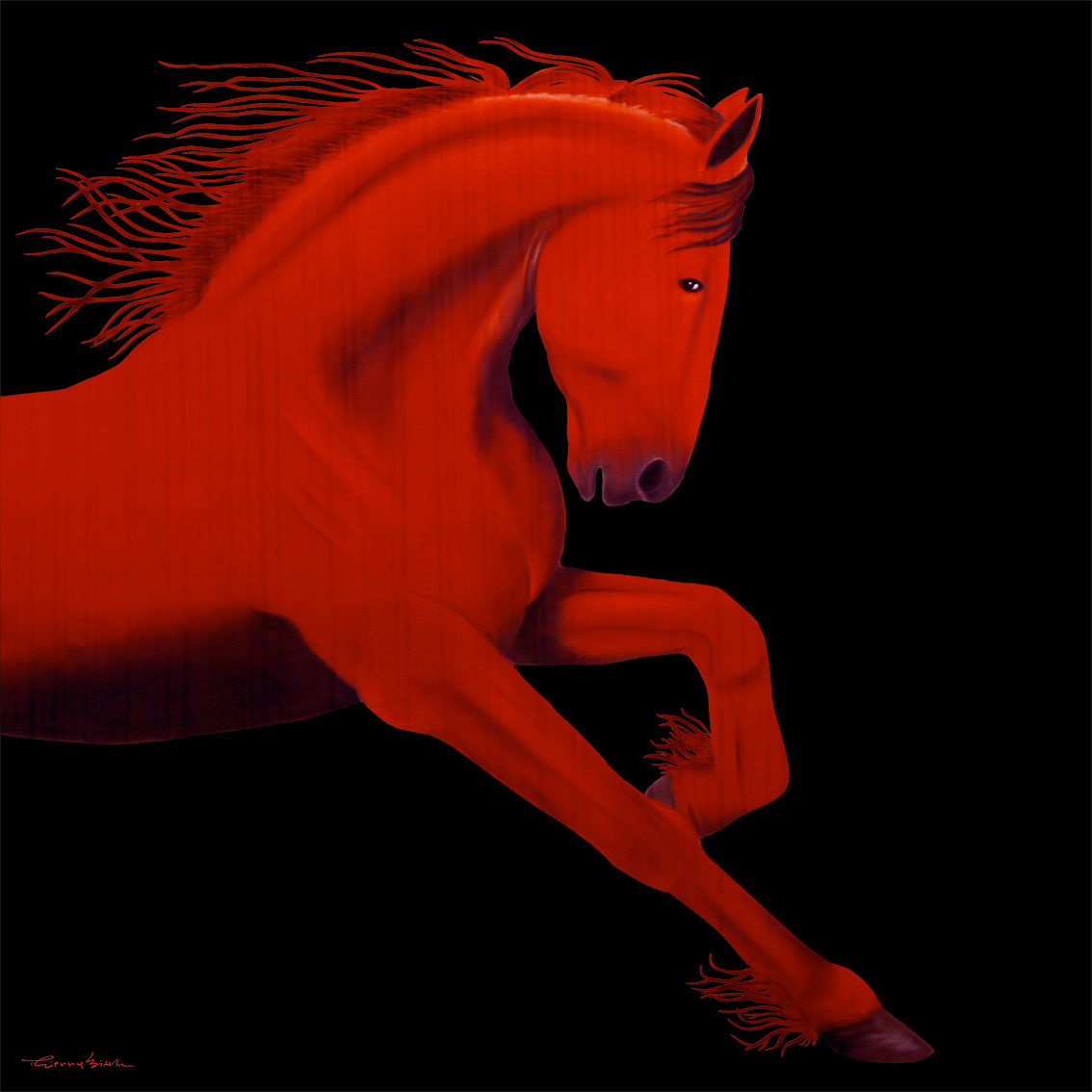 FRISON Horse-red-stallion-arabian-yearling-frisian-horse Thierry Bisch Contemporary painter animals painting art decoration nature biodiversity conservation