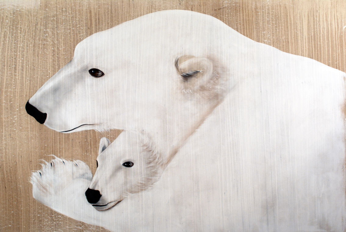 MOTHER AND CUB ours-polaire-ourse-et-ourson Thierry Bisch artiste peintre contemporain animaux tableau art décoration biodiversité conservation 