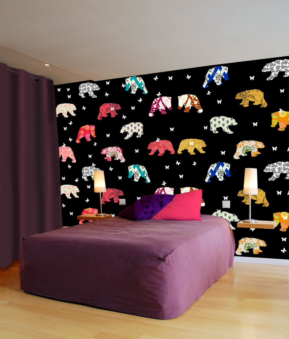 Bedroom-Bears-Patterns  Thierry Bisch artiste peintre contemporain animaux tableau art décoration biodiversité conservation 