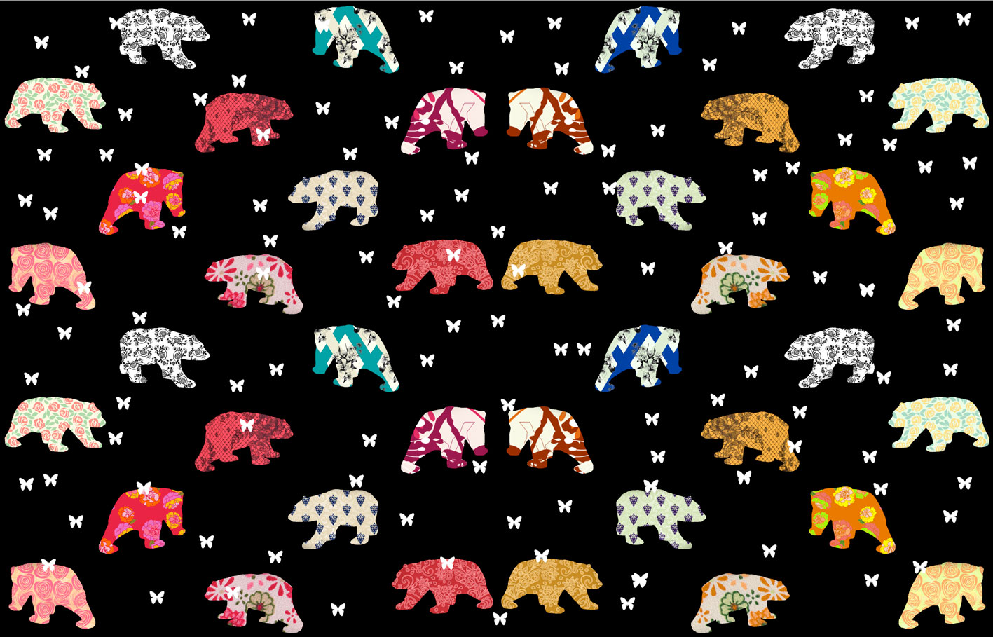 Patterns Bears on Black peinture-animalière Thierry Bisch artiste peintre animaux tableau art  nature biodiversité conservation  