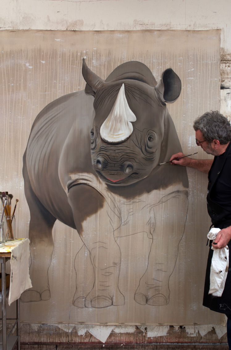 Black Rhino rhinoceros-noir-diceros-bicornis-extinction-protégé-disparition Thierry Bisch artiste peintre animaux tableau art  nature biodiversité conservation  
