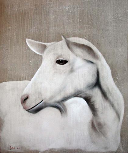  
goat white goat ヤギ白ヤギ 動物画 Thierry Bisch Contemporary painter animals painting art decoration nature biodiversity conservation