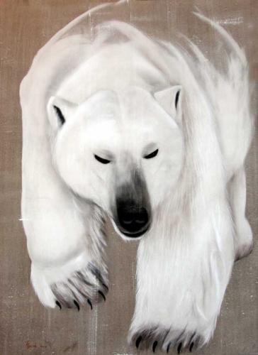 Walking bear   Animal painting, wildlife painter.Dogs, bears, elephants, bulls on canvas for art and decoration by Thierry Bisch 
