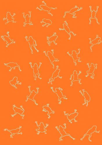 Yellow Frogs on Orange   Peinture animalière, art animalier, peintre tableau animal, cheval, ours, élephant, chien sur toile et décoration par Thierry Bisch 