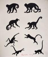 8 BLACK MONKEYS animal-painting 動物画 Thierry Bisch Contemporary painter animals painting art  nature biodiversity conservation