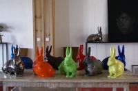 Groupe-lapins-2 ceramic-enameled-biscuit-rabbit 動物画 Thierry Bisch Contemporary painter animals painting art  nature biodiversity conservation
