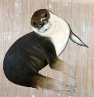 MONACHUS MONACHUS seal-monk-mediterranean-threatened-endangered-extinction-monachus 動物画 Thierry Bisch Contemporary painter animals painting art  nature biodiversity conservation