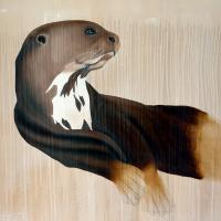 LOUTRE-GÉANTE giant-otter-pteronura-brasiliensis 動物画 Thierry Bisch Contemporary painter animals painting art  nature biodiversity conservation