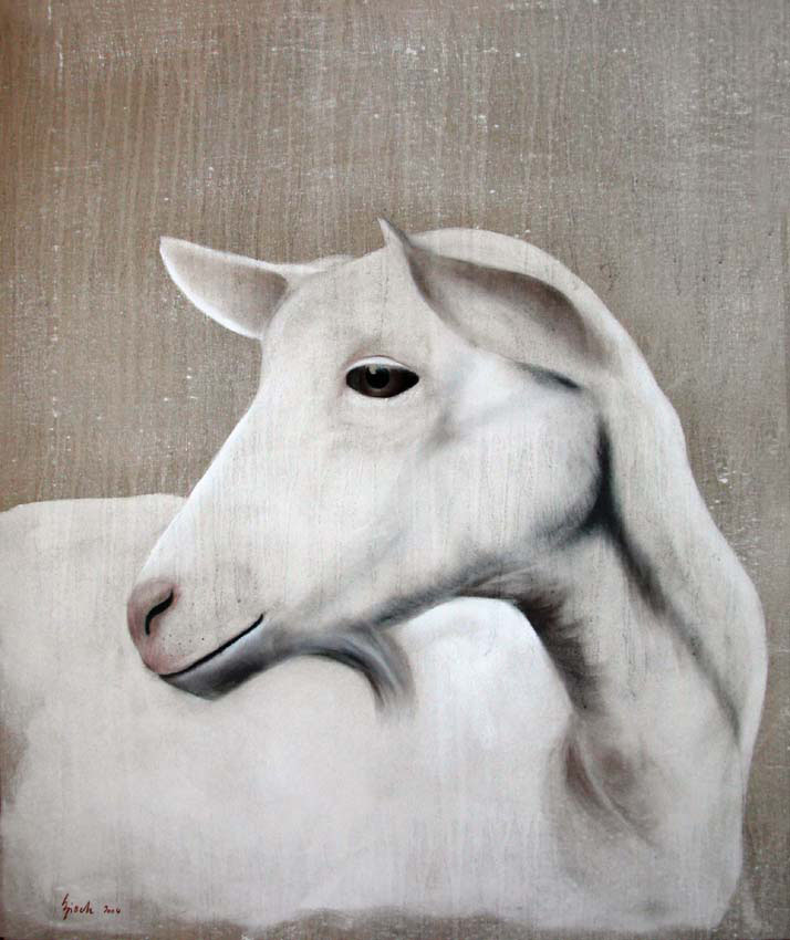 Chevrette goat-white-goat Thierry Bisch Contemporary painter animals painting art  nature biodiversity conservation 