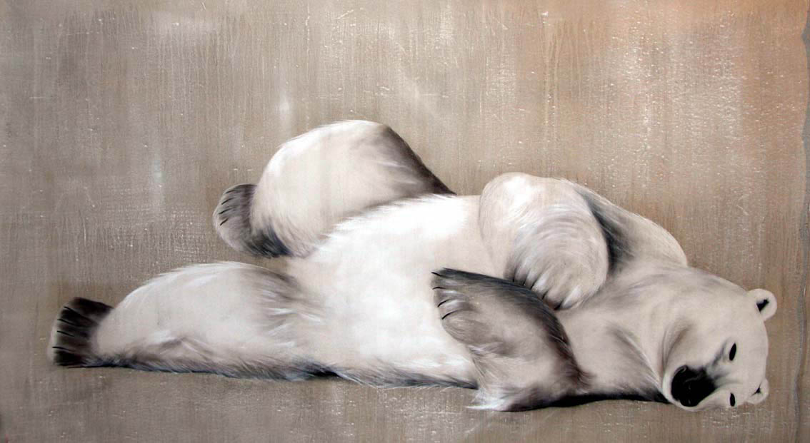 Lying bear polar-bear Thierry Bisch Contemporary painter animals painting art  nature biodiversity conservation 