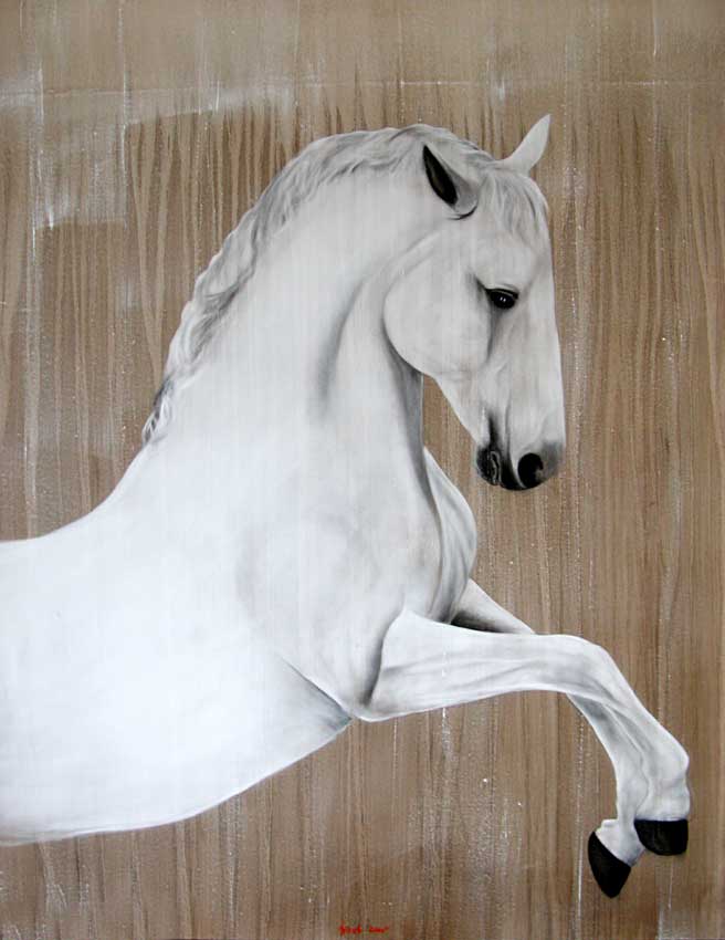 Cheval blanc white-horse Thierry Bisch Contemporary painter animals painting art  nature biodiversity conservation 