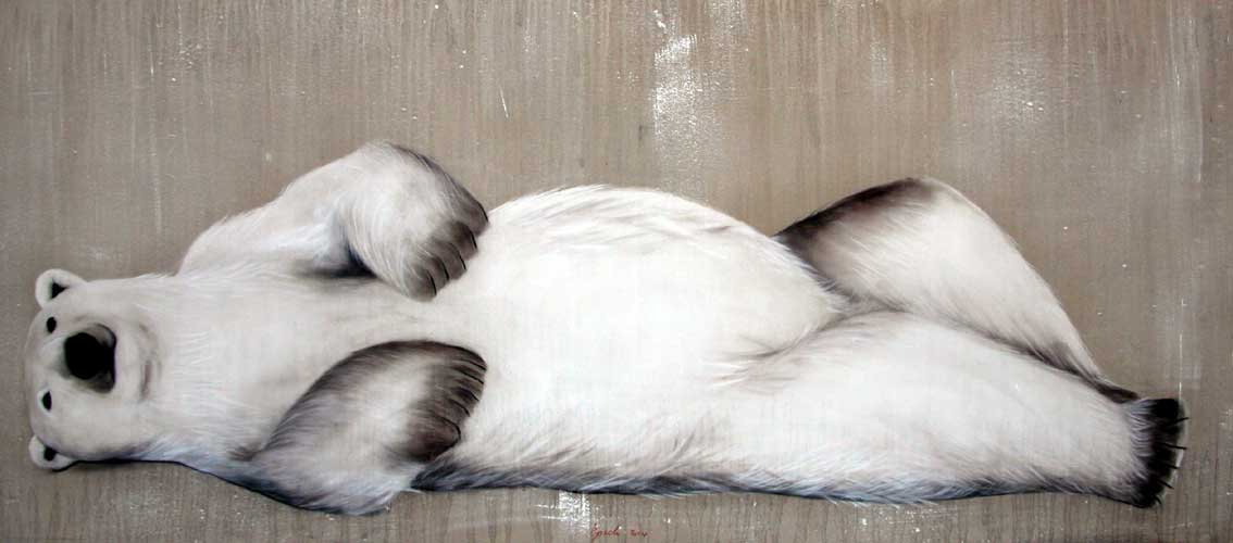 Lying polar-bear Thierry Bisch Contemporary painter animals painting art  nature biodiversity conservation 