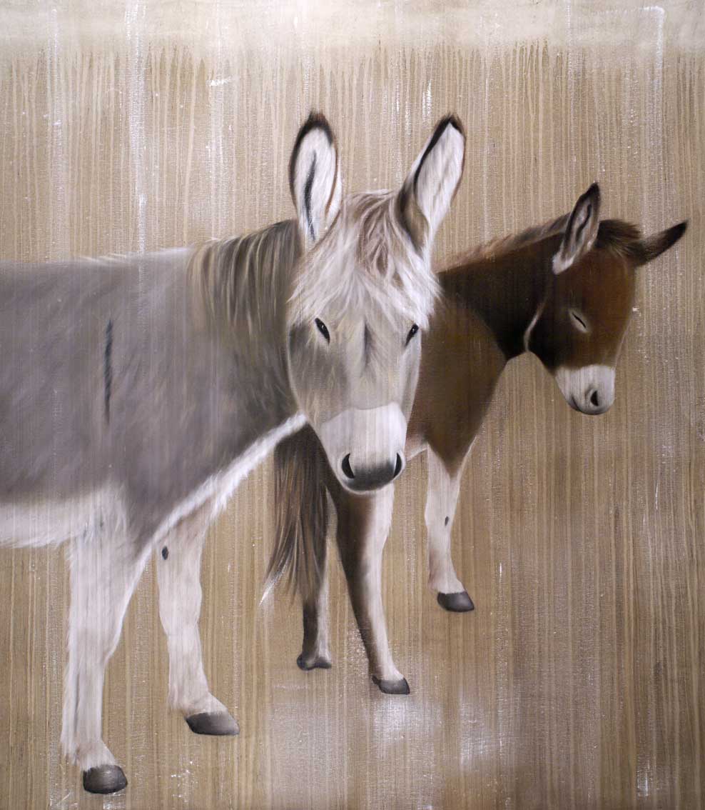Fiona & Romeo donkey-decoration-chalet-mountain-ski-resort-winter-sport-large-format-printed-canvas-high-quality-luxury- Thierry Bisch Contemporary painter animals painting art decoration nature biodiversity conservation