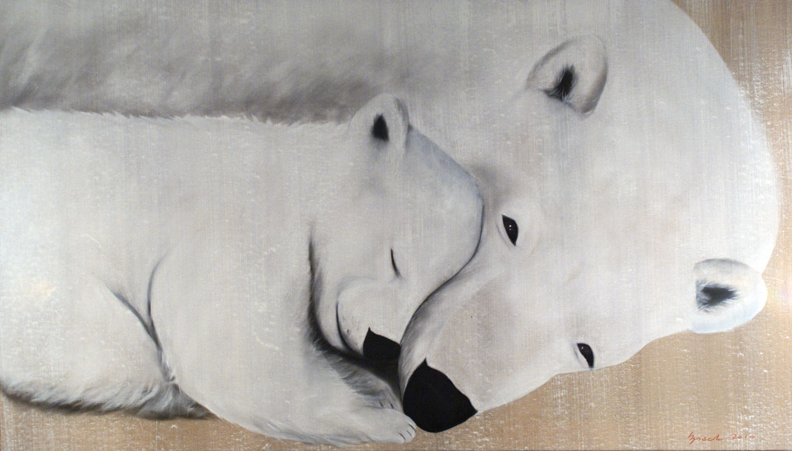 Mother-and-cub polar-bear-cub Thierry Bisch Contemporary painter animals painting art  nature biodiversity conservation Monaco Prince-Albert Prince-Albert-of-Monaco 