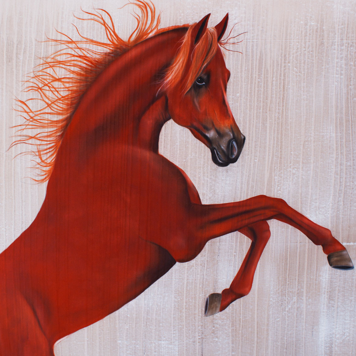 RED STALLION stallion-red-thoroughbred-arab- Thierry Bisch Contemporary painter animals painting art  nature biodiversity conservation 