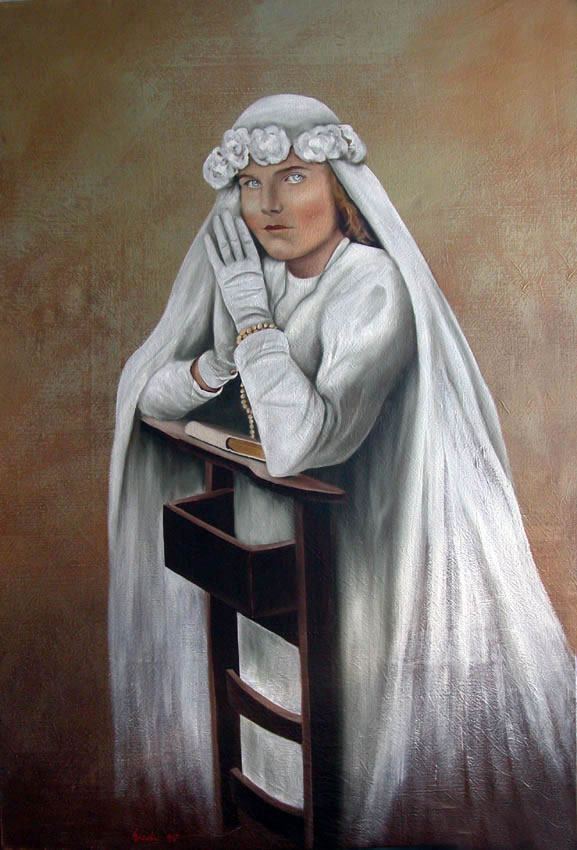 Agnes portrait-child-communion-first-communion-religious-rituals Thierry Bisch Contemporary painter animals painting art  nature biodiversity conservation 