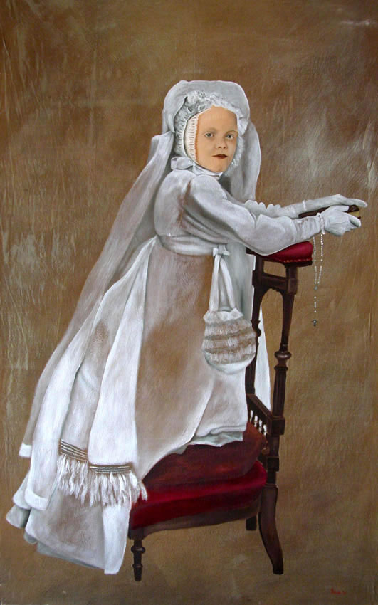 Charlotte portrait-child-communion-first-communion-religious-rituals Thierry Bisch Contemporary painter animals painting art  nature biodiversity conservation Monaco Prince-Albert Prince-Albert-of-Monaco 