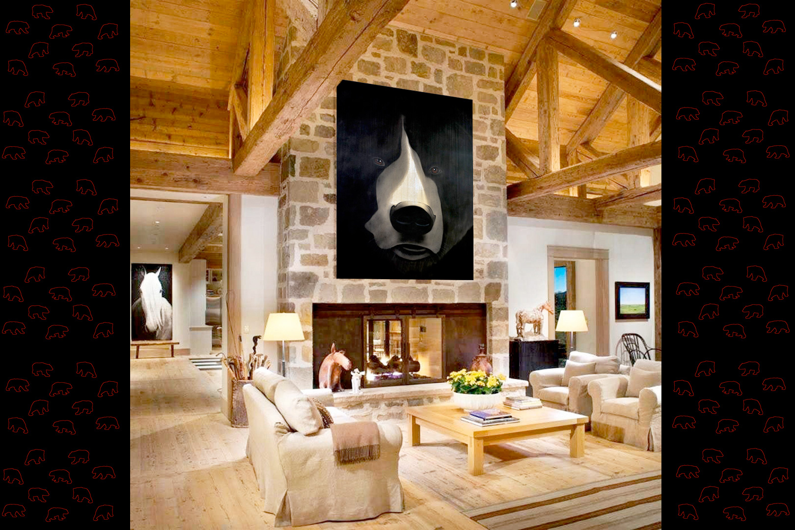 GRIZZLY-CLOSE-UP grizly-bear-decoration-chalet-mountain-ski-resort-winter-sport-large-format-printed-canvas-high-quality-luxury Thierry Bisch Contemporary painter animals painting art  nature biodiversity conservation Monaco Prince-Albert Prince-Albert-of-Monaco 
