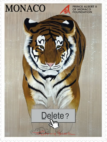 Timbre Delete Tigre animal-painting Thierry Bisch Contemporary painter animals painting art  nature biodiversity conservation 
