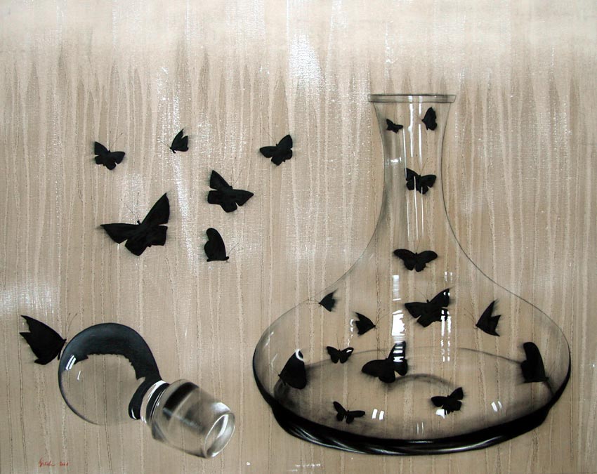 The Wine Spirit Carafe-butterfly Thierry Bisch Contemporary painter animals painting art  nature biodiversity conservation Monaco Prince-Albert Prince-Albert-of-Monaco 