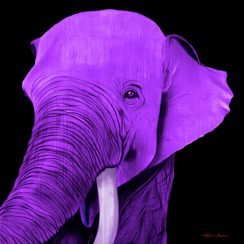 BATUNA PURPLE ELEPHANT Thierry Bisch Contemporary painter animals painting art decoration nature biodiversity conservation