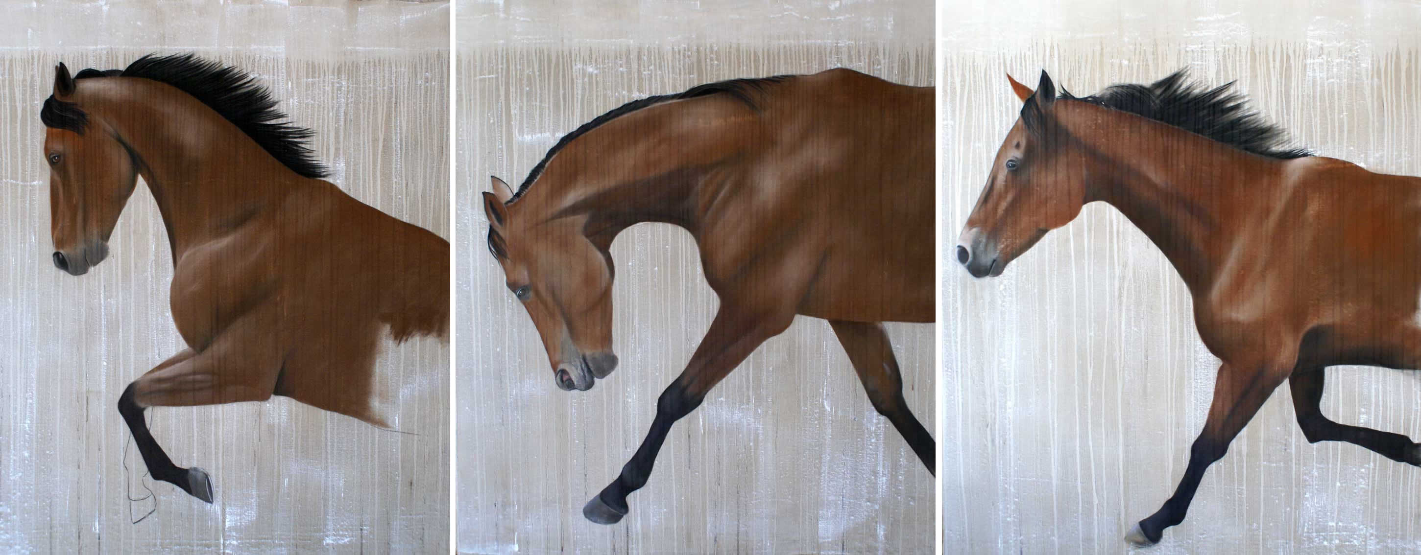 Tryptique-NEWMAC arabian-thoroughbred-horse Thierry Bisch Contemporary painter animals painting art  nature biodiversity conservation 