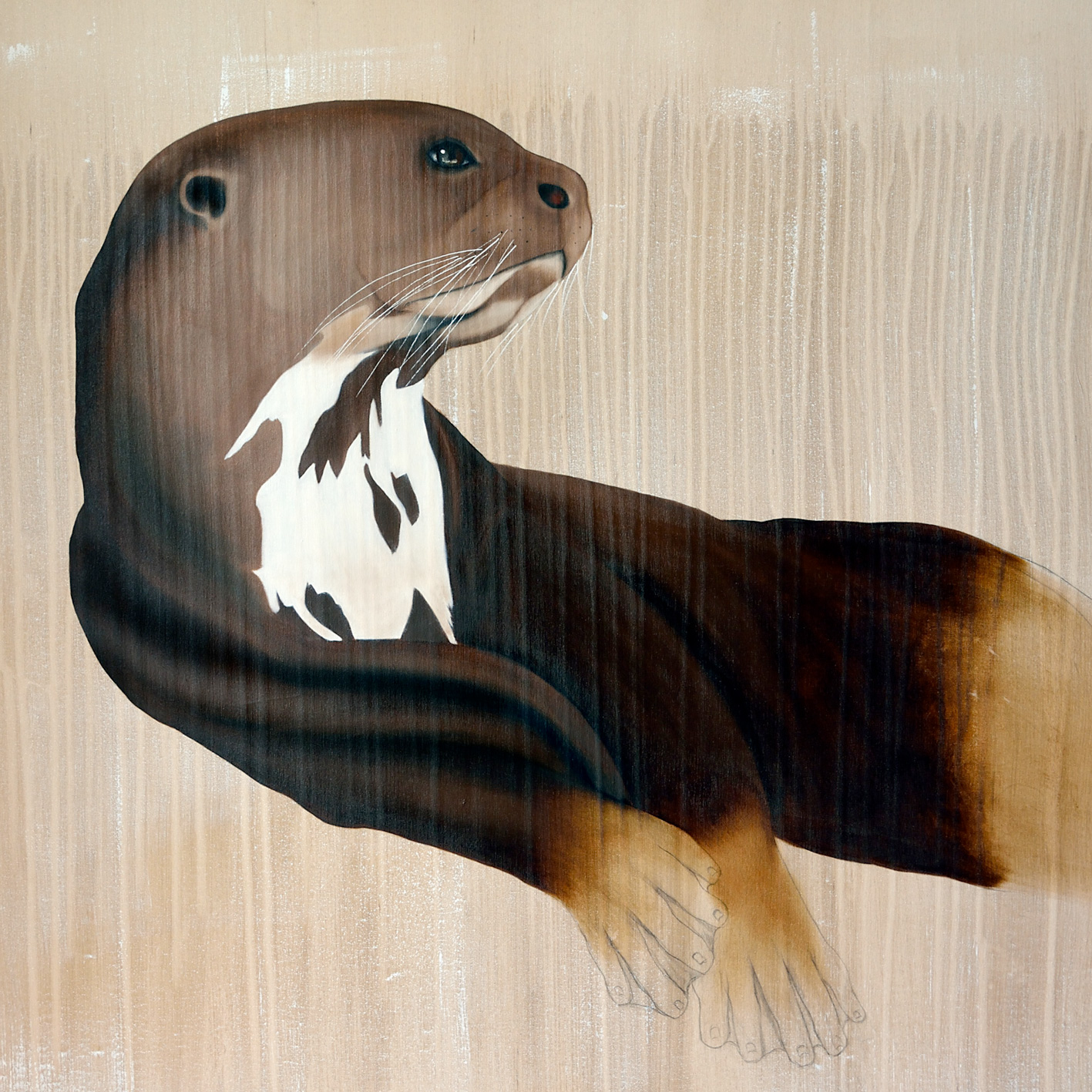 LOUTRE-GÉANTE giant-otter-pteronura-brasiliensis Thierry Bisch Contemporary painter animals painting art  nature biodiversity conservation 