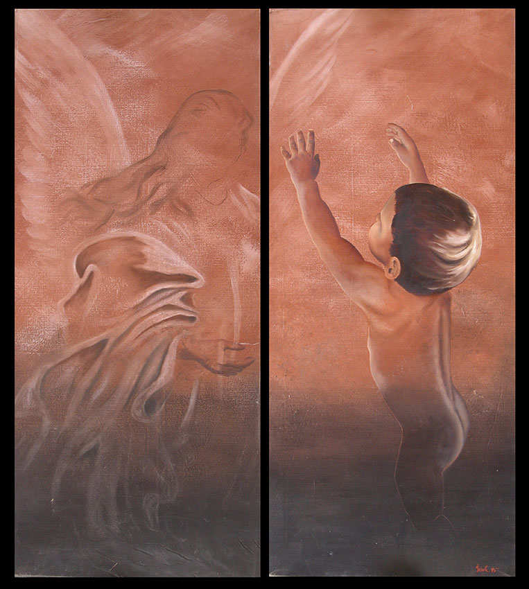 Diptyque1 Ange-fantôme-apparition- Thierry Bisch artiste peintre animaux tableau art  nature biodiversité conservation Monaco Prince-Albert Fondation-Prince-Albert-de-Monaco 