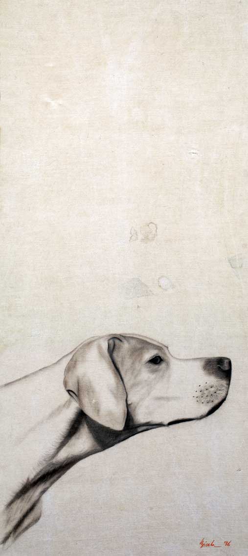 Pointer dog chien-pointer-chien-de-chasse-chien-d'arrêt-animal-familier Thierry Bisch artiste peintre animaux tableau art  nature biodiversité conservation Monaco Prince-Albert Fondation-Prince-Albert-de-Monaco 