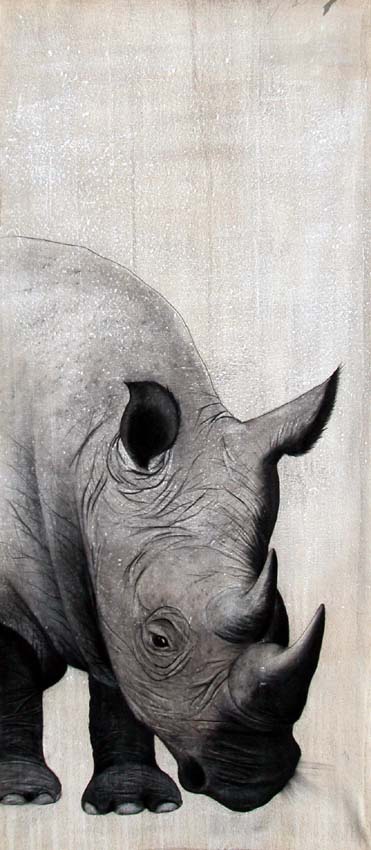 Rhino Rhinocéros-rhino Thierry Bisch artiste peintre animaux tableau art  nature biodiversité conservation  