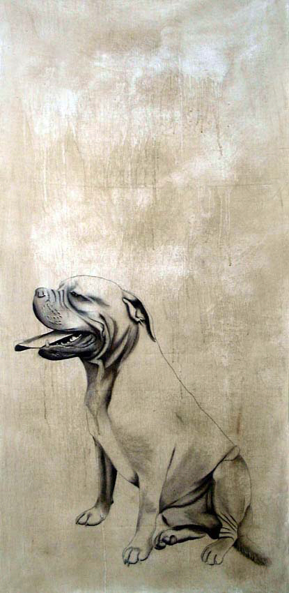 Chien Dogue de Bordeaux chien-dogue-de-Bordeaux-animal-familier Thierry Bisch artiste peintre animaux tableau art  nature biodiversité conservation Monaco Prince-Albert Fondation-Prince-Albert-de-Monaco 