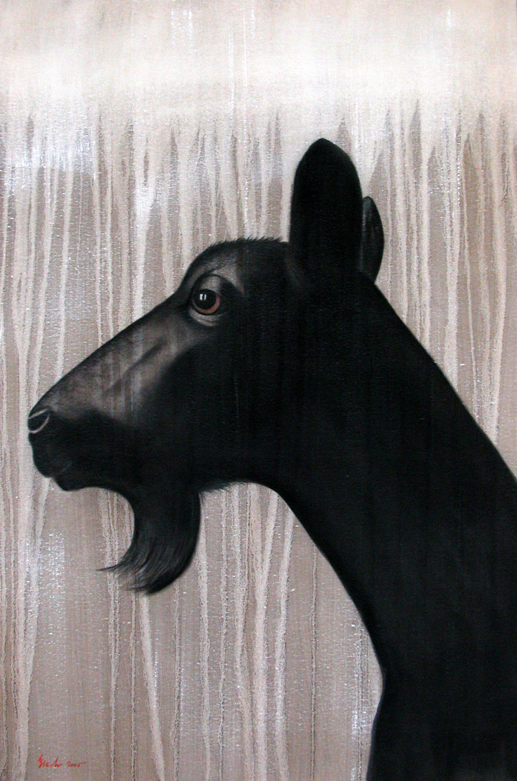 BLACK GOAT chèvre-du-poitou-noire-biquette Thierry Bisch artiste peintre animaux tableau art  nature biodiversité conservation  