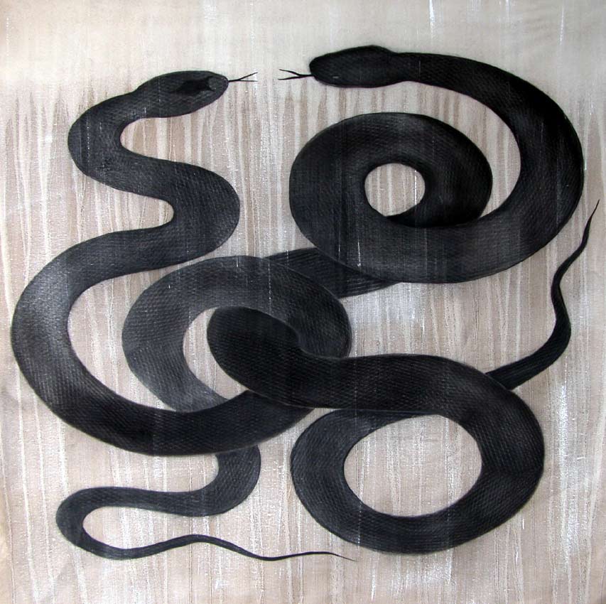 BLACK SNAKES serpents-noirs Thierry Bisch artiste peintre animaux tableau art  nature biodiversité conservation  