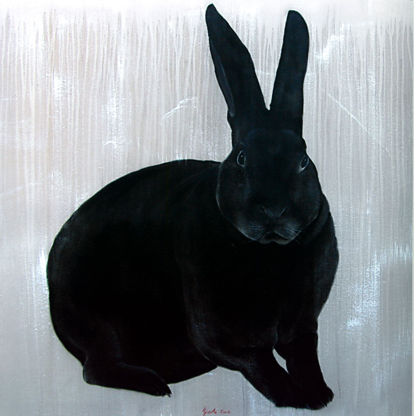 Lapin-noir Lapin Thierry Bisch artiste peintre animaux tableau art  nature biodiversité conservation  