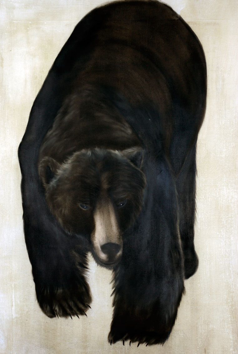 WALKING GRIZZLY ours-brun-grizzly Thierry Bisch artiste peintre contemporain animaux tableau art  nature biodiversité conservation  