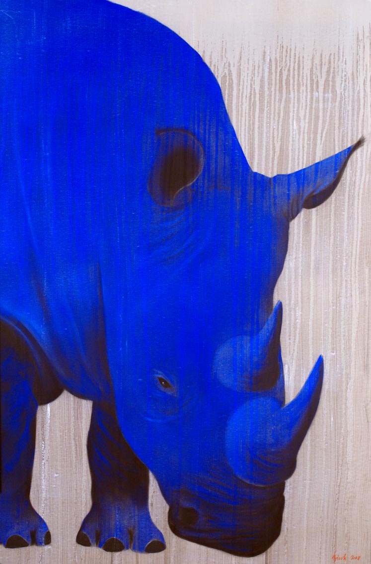 Blue-Rhino Rhinocéros-rhino-rhinocéros-bleu Thierry Bisch artiste peintre animaux tableau art  nature biodiversité conservation  