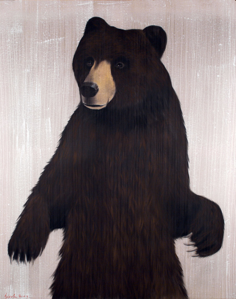 DANCING BEAR ours-brun-grizzly Thierry Bisch artiste peintre animaux tableau art  nature biodiversité conservation Monaco Prince-Albert Fondation-Prince-Albert-de-Monaco 