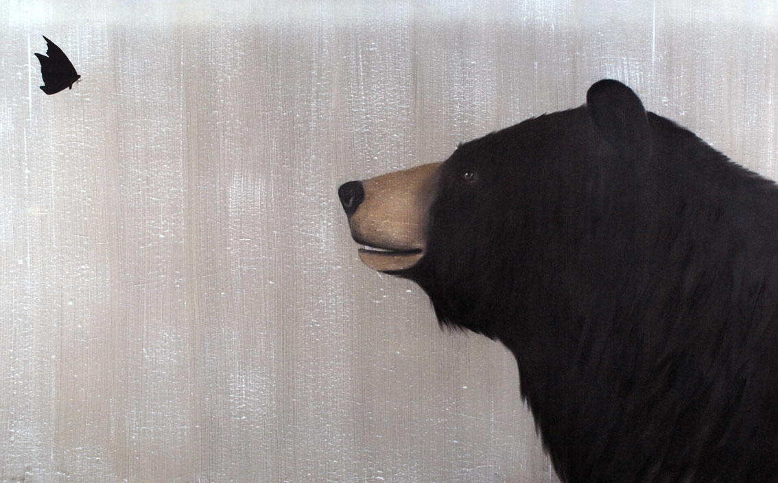 SPRING ours-brun-grizzly-kodiak-papillon Thierry Bisch artiste peintre animaux tableau art  nature biodiversité conservation  