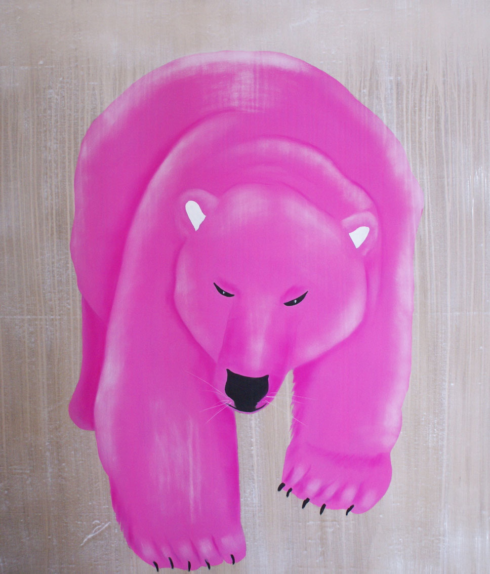 PINK-BEAR ours-rose Thierry Bisch artiste peintre animaux tableau art  nature biodiversité conservation Monaco Prince-Albert Fondation-Prince-Albert-de-Monaco 