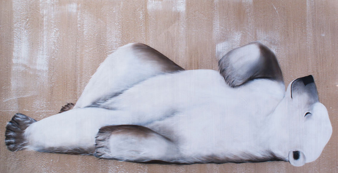 SLEEPING BEAR ours-polaire-couché Thierry Bisch artiste peintre contemporain animaux tableau art décoration biodiversité conservation 