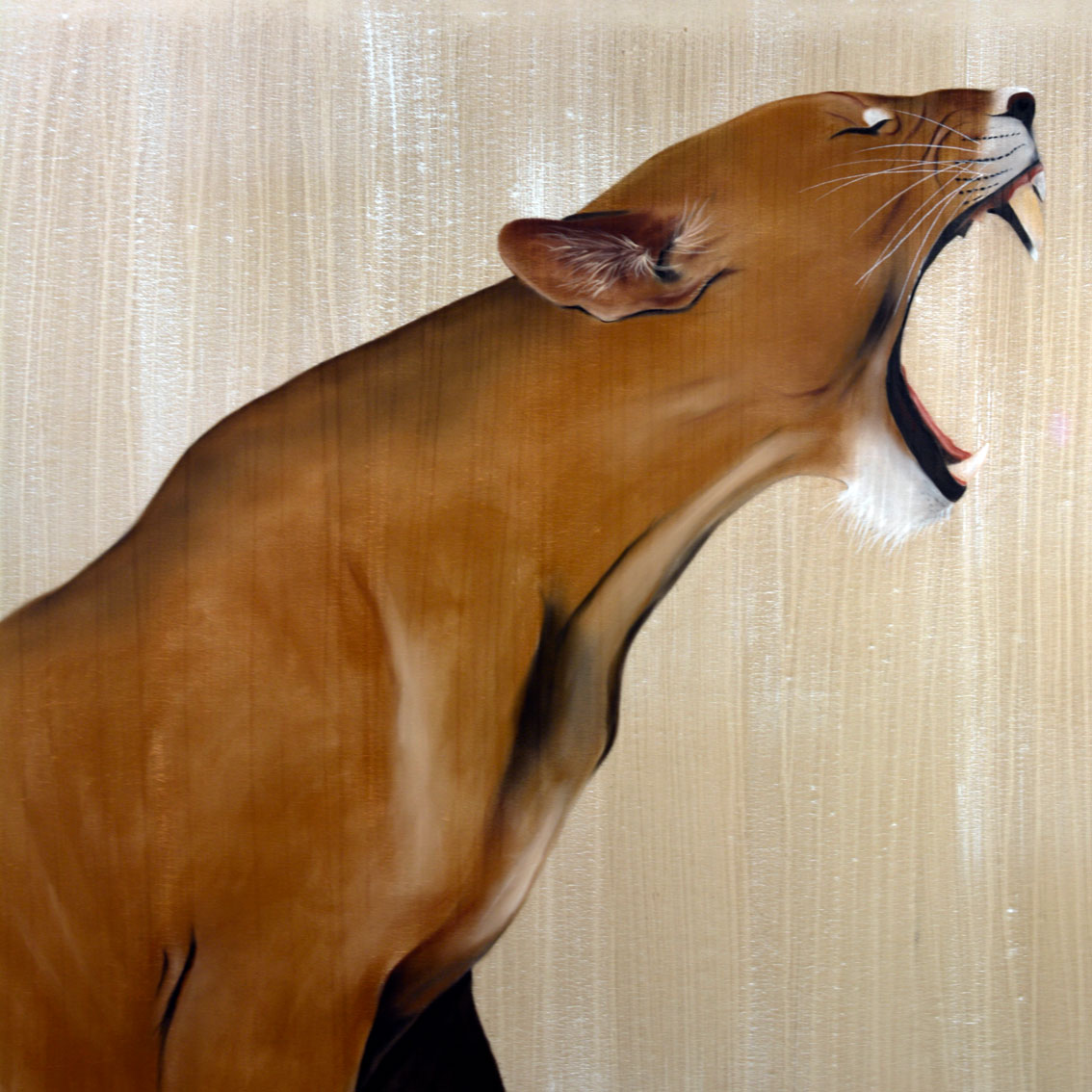 ROARING LIONESS lionne Thierry Bisch artiste peintre contemporain animaux tableau art décoration biodiversité conservation 