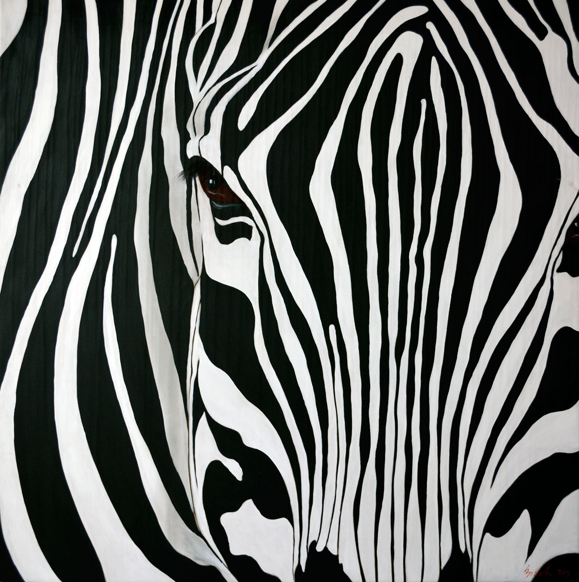 ZEBRA CLOSE UP peinture-animalière Thierry Bisch artiste peintre contemporain animaux tableau art décoration biodiversité conservation 