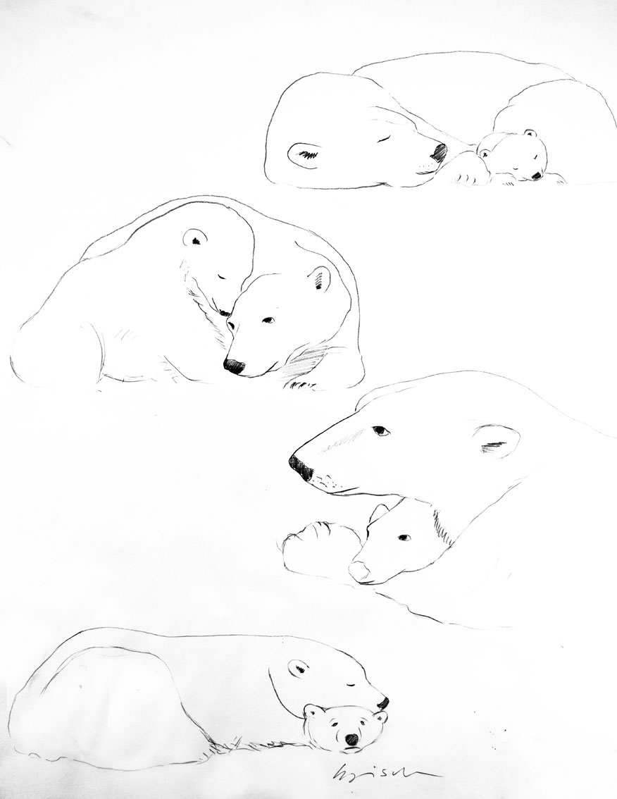 MOTHERS AND CUBS peinture-animalière Thierry Bisch artiste peintre animaux tableau art  nature biodiversité conservation Monaco Prince-Albert Fondation-Prince-Albert-de-Monaco 