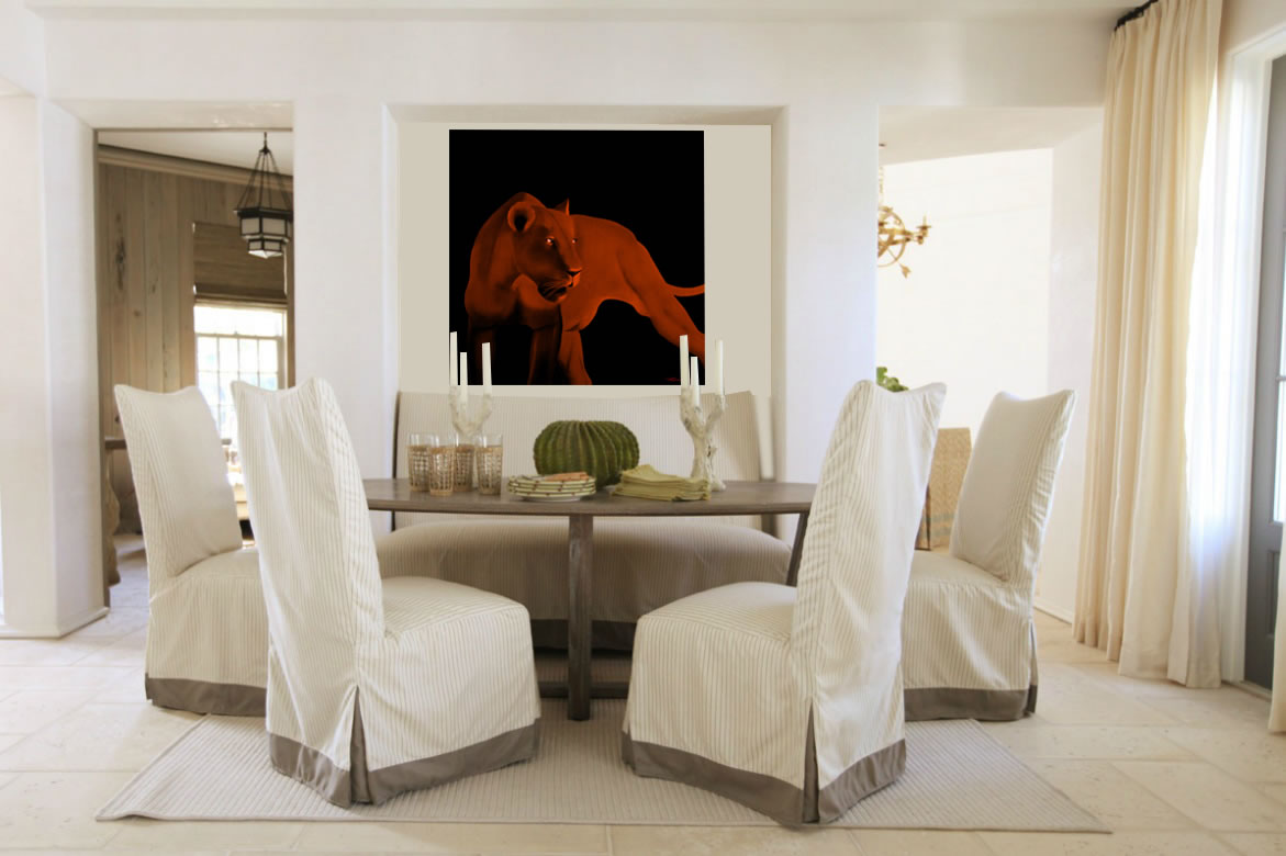 Red Lioness peinture-animalière Thierry Bisch artiste peintre contemporain animaux tableau art décoration biodiversité conservation 