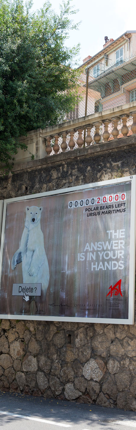 affiche ours ursus-maritimus-ours-blanc-polaire-extinction-protégé-disparition Thierry Bisch artiste peintre animaux tableau art  nature biodiversité conservation Monaco Prince-Albert Fondation-Prince-Albert-de-Monaco 
