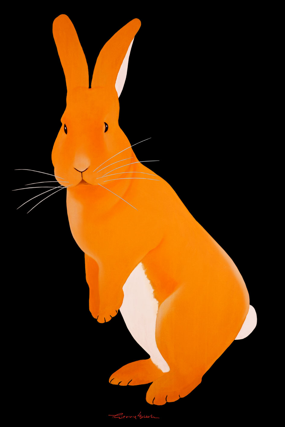 JOE RABBIT ORANGE lapin-liÈvre Thierry Bisch artiste peintre animaux tableau art  nature biodiversité conservation Monaco Prince-Albert Fondation-Prince-Albert-de-Monaco 
