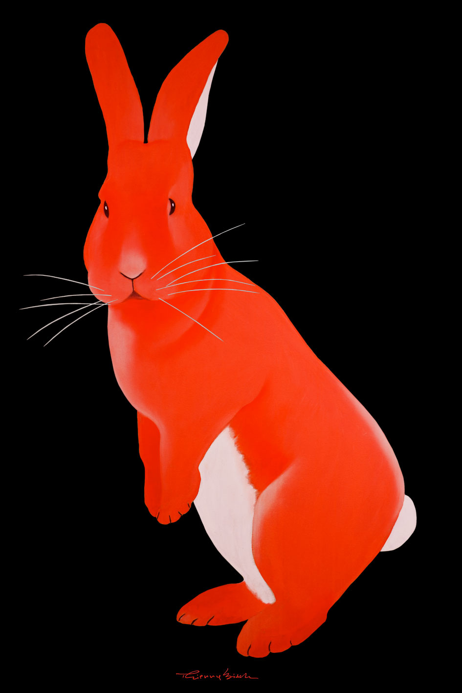 JOE RABBIT RED lapin-liÈvre Thierry Bisch artiste peintre animaux tableau art  nature biodiversité conservation Monaco Prince-Albert Fondation-Prince-Albert-de-Monaco 